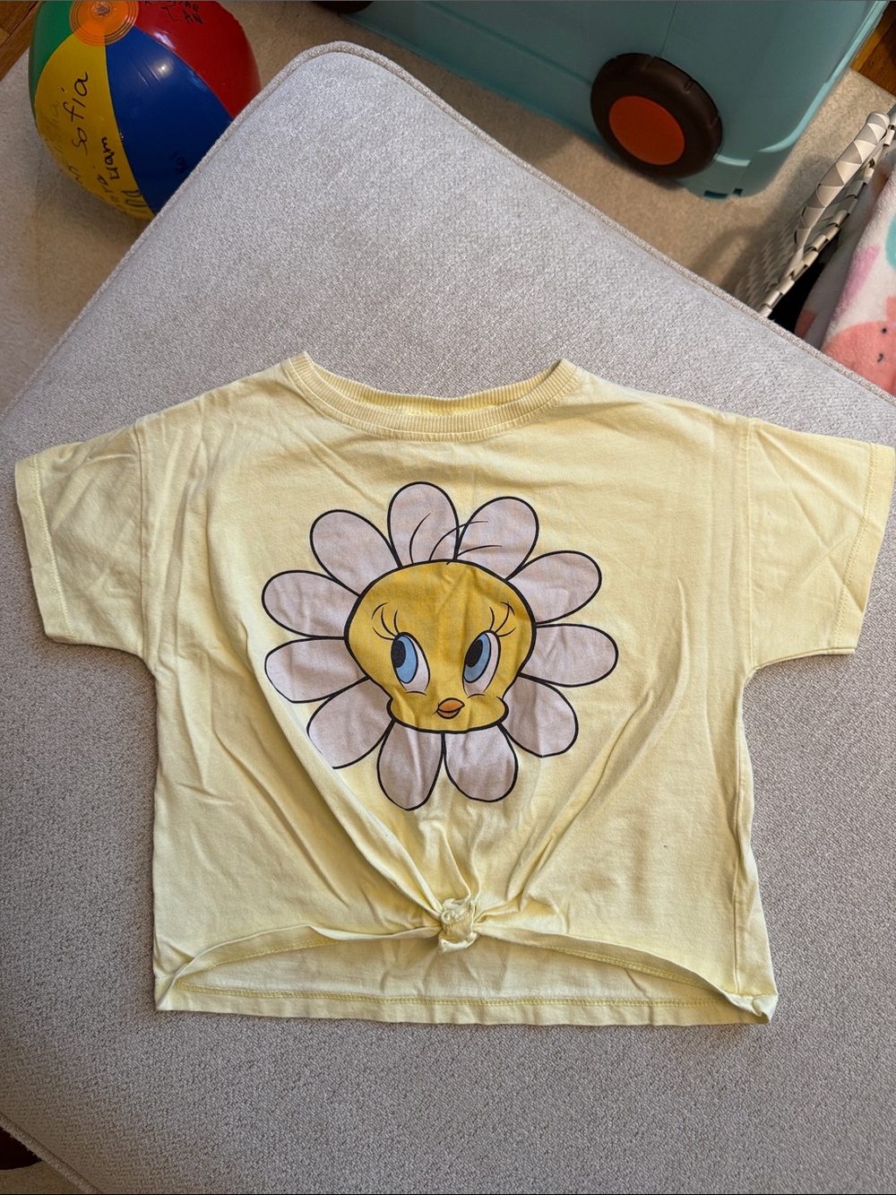 Zara Yellow Tweety Daisy Graphic Knot-Front Tee